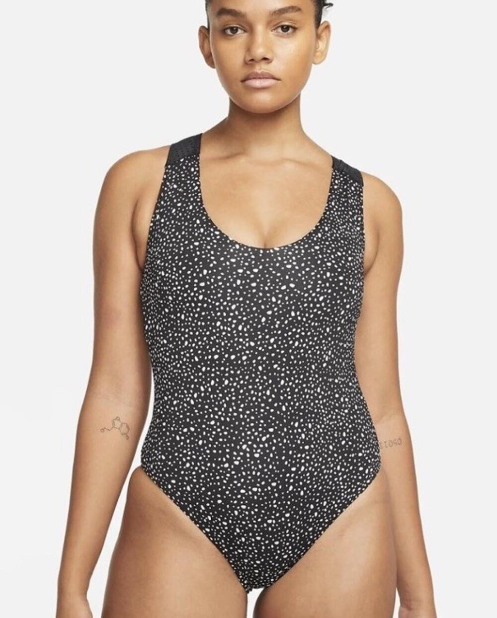 Nike XS Black & White Water Dots One Piece Open Keyhole Back Zip Swimsuit